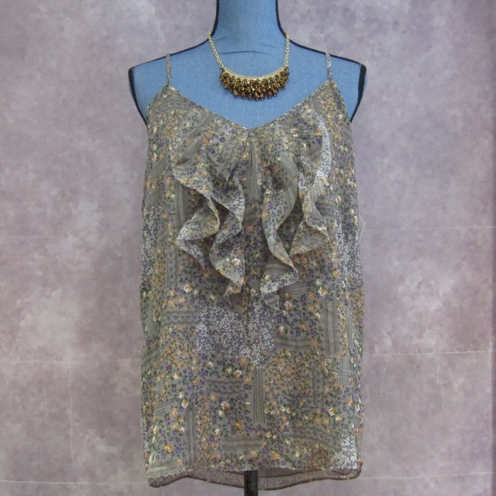 NEW Old Navy Gray Purple Orange Rose Ruffled Top L - Picture 2 of 6